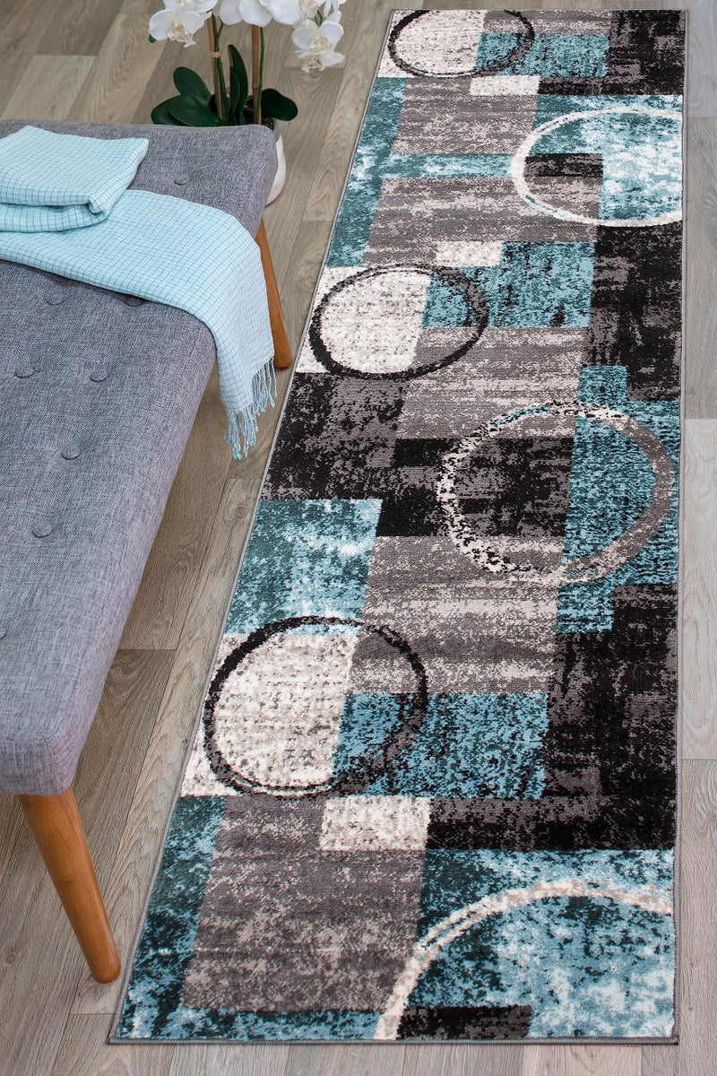 Rugshop Contemporary Circle Design Runner Rug, Fade-Resistant Carpet for Hallway, Kitchen, or Entryway, Gray, 2' x 10' - Image 5